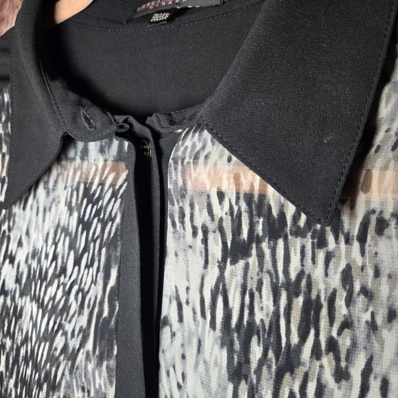 Robert Kitchen Black and Gray Button Down Shirt Sheer Panels Womens Medium - Picture 4 of 6